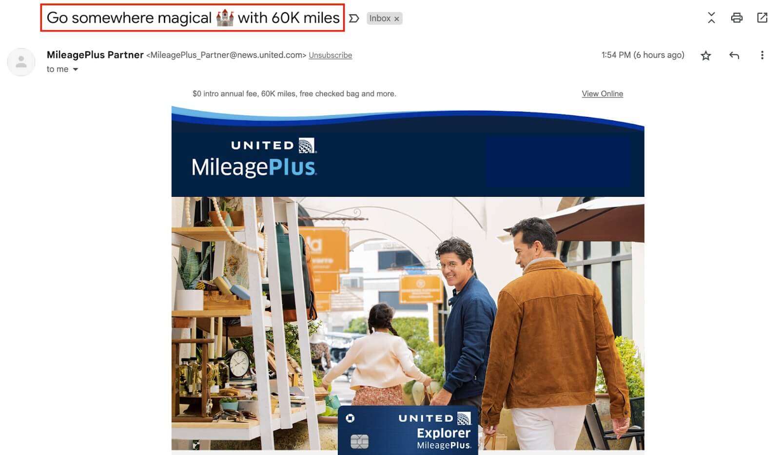 email example from mileage plus partner showing how the company nurtures email leads after the winter holidays