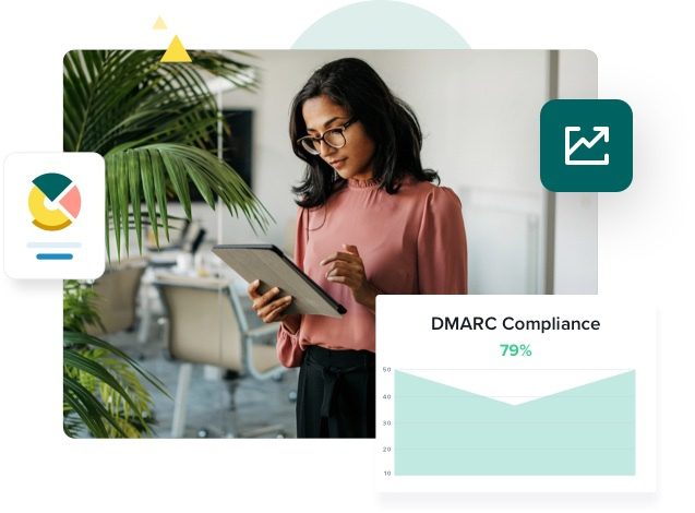 woman wearing glasses works on tablet to set up email authentication