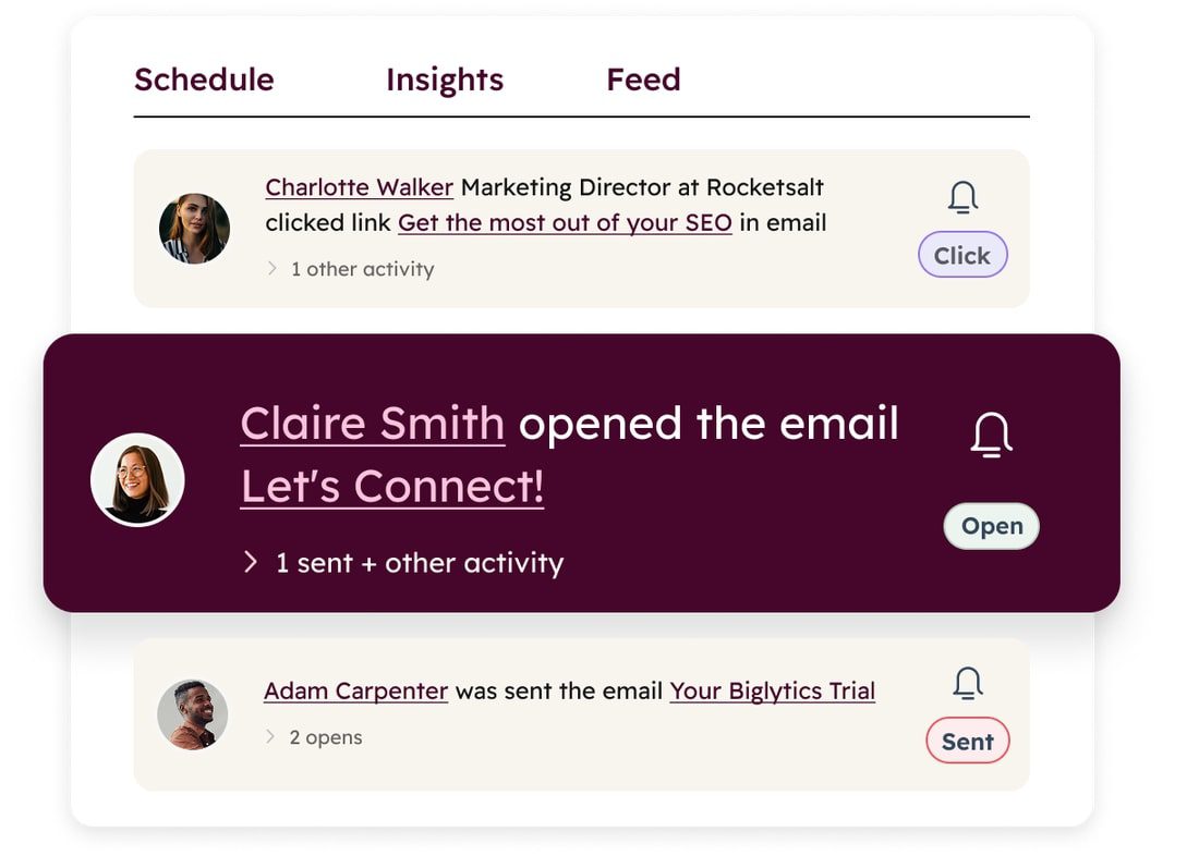 Screenshot of a CRM showing a notification about an email being opened.
