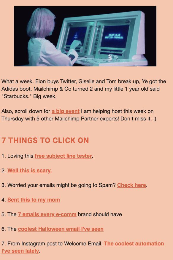 Screenshot of Emily Ryan's email shows how a short and fun to read email can win over email subscribers.